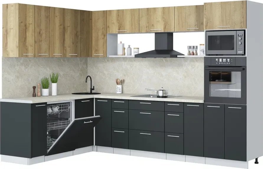 

Готовая кухня Интерлиния Мила Лайт 1.896х2.98-2 (дуб золотой/антрацит/опал светлый)