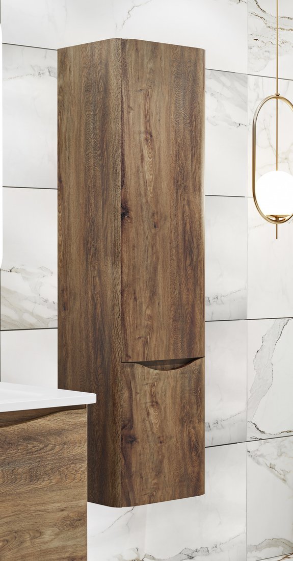 

Runo Шкаф-полупенал для ванной Тоскана (подвесной, темное дерево)