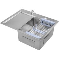 Кухонная мойка Saniteco 6550-R (с сифоном, дозатором и коландером)