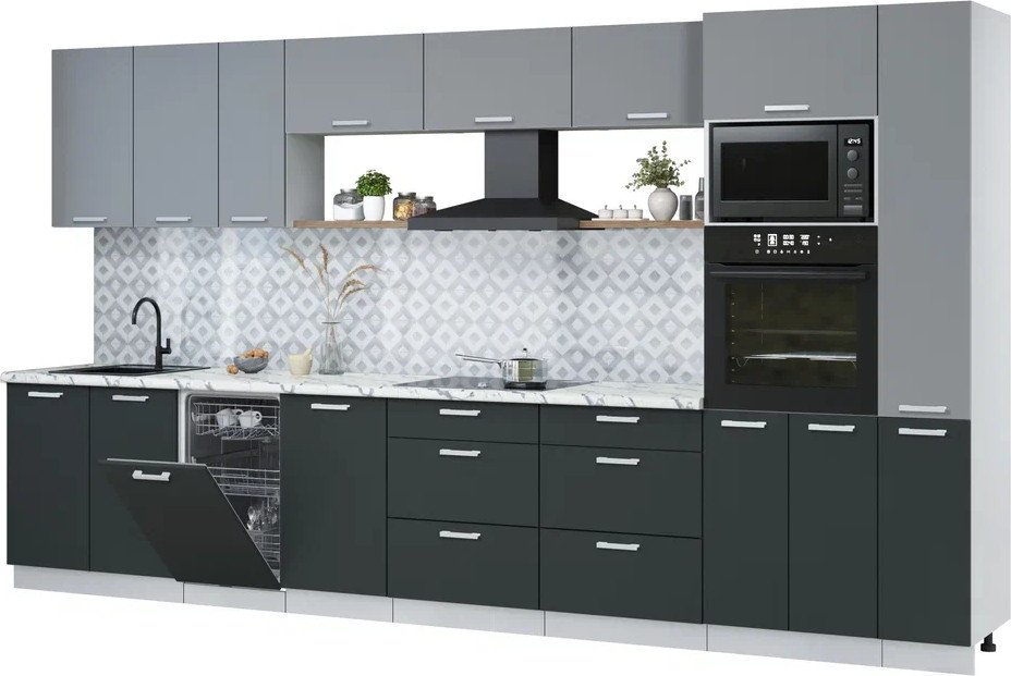 

Готовая кухня Интерлиния Мила Лайт 3.8-ПМ3 (серебро/антрацит/белый гранит)