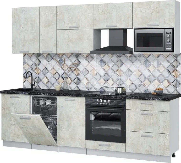 

Готовая кухня Интерлиния Мила Лайт 2.6-ПМ4 (бетон лайт/бетон лайт/кастилло темный)