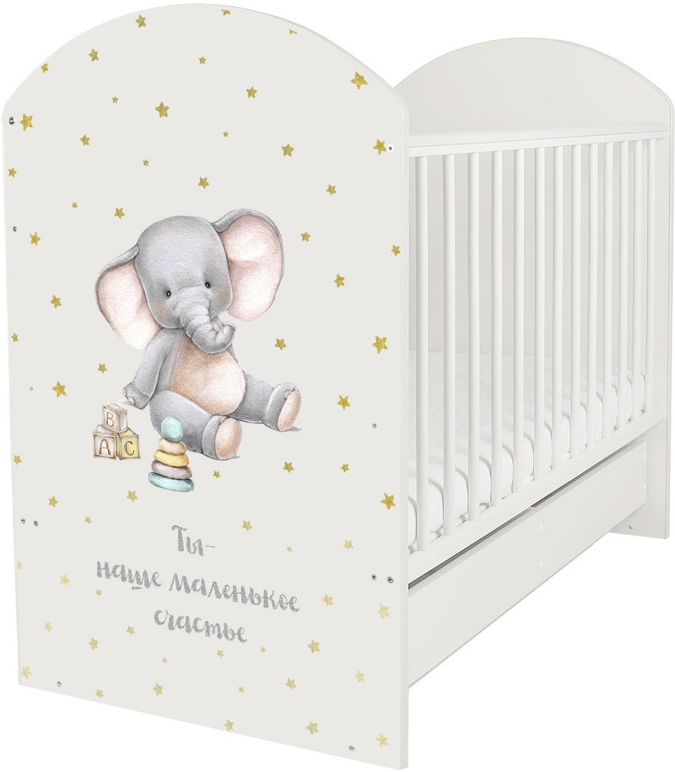 

Классическая детская кроватка Indigo My Sleepy Слоник маятник и ящик (белый)
