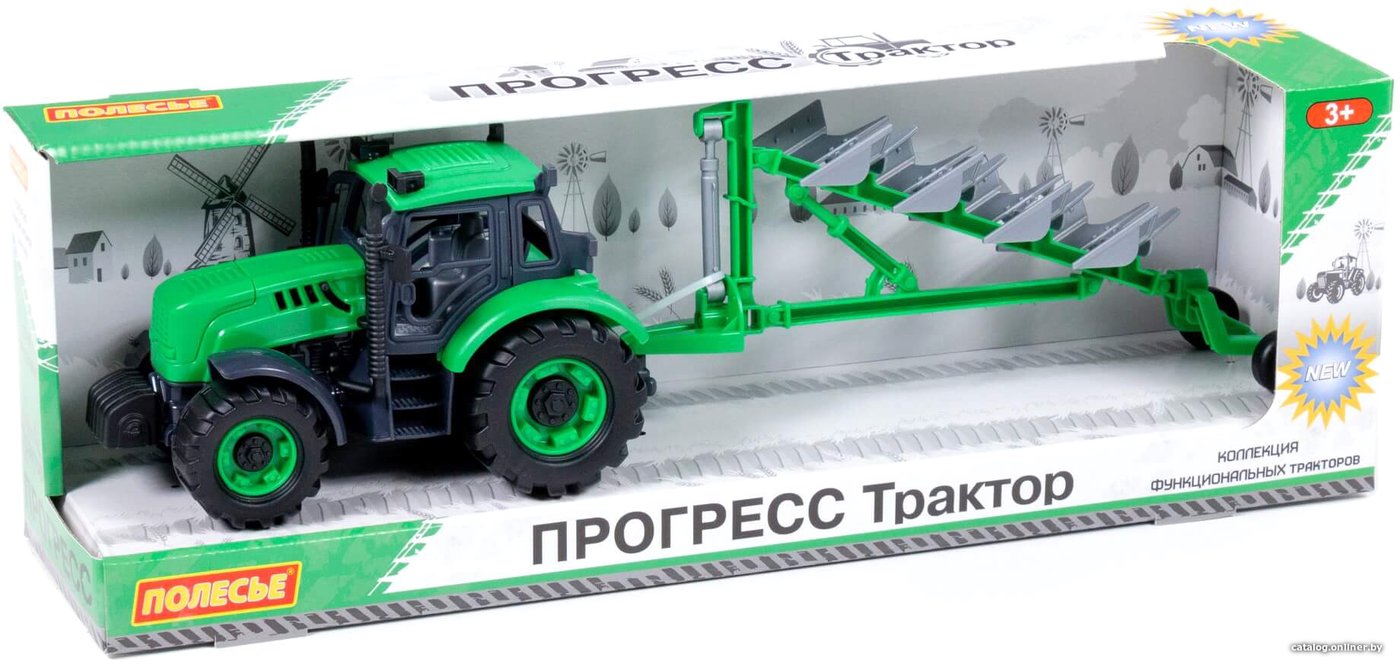Трактор Полесье Прогресс с плугом 91307 (зеленый)