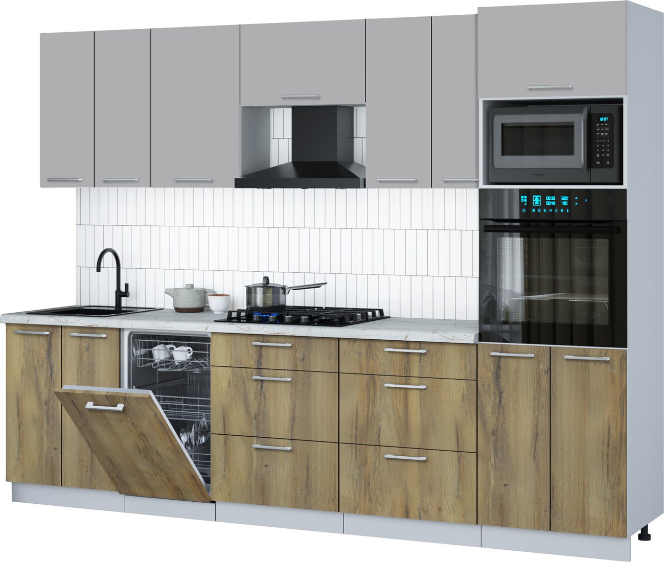 

Готовая кухня Интерлиния Мила Gloss 2.85-ПМ3 (дуб вотан/грей/серый каспий)