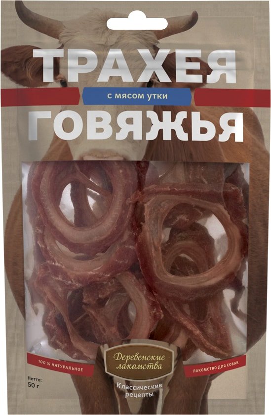 

Лакомство для собак Деревенские лакомства Трахея говяжья с мясом утки 50 г