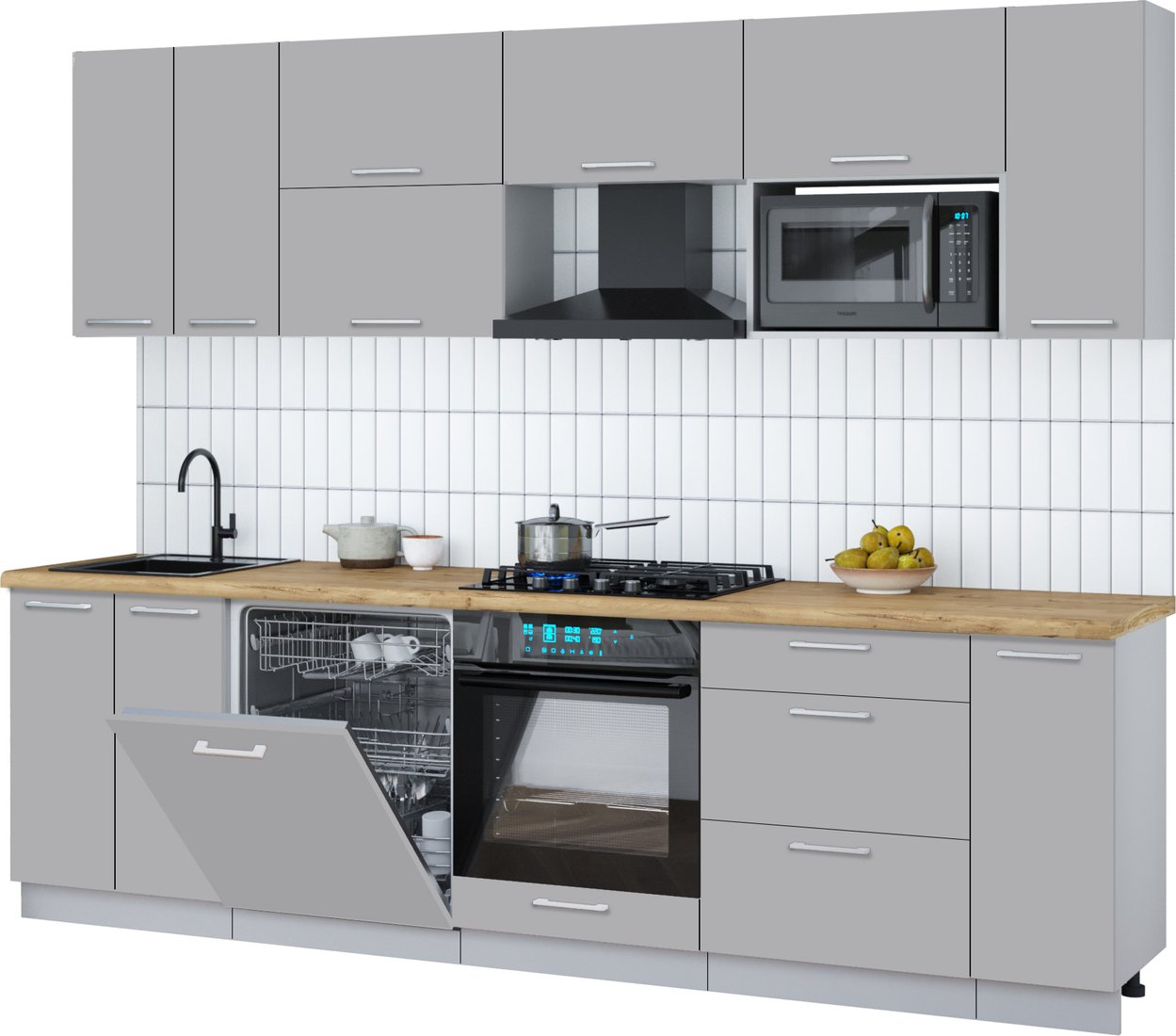 

Готовая кухня Интерлиния Мила Gloss 2.7-ПМ2 (грей/грей/дуб бунратти)