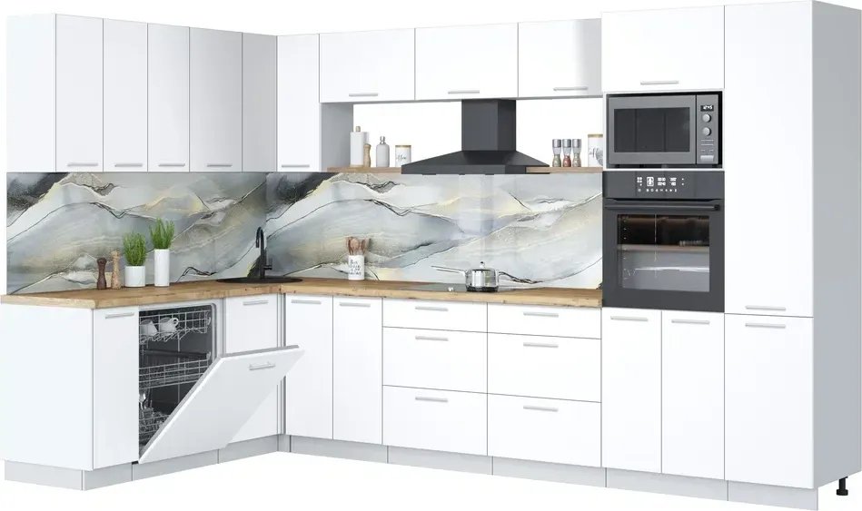 

Готовая кухня Интерлиния Мила Лайт 1.896х3.38 (белый платинум/белый платинум/дуб бунратти)