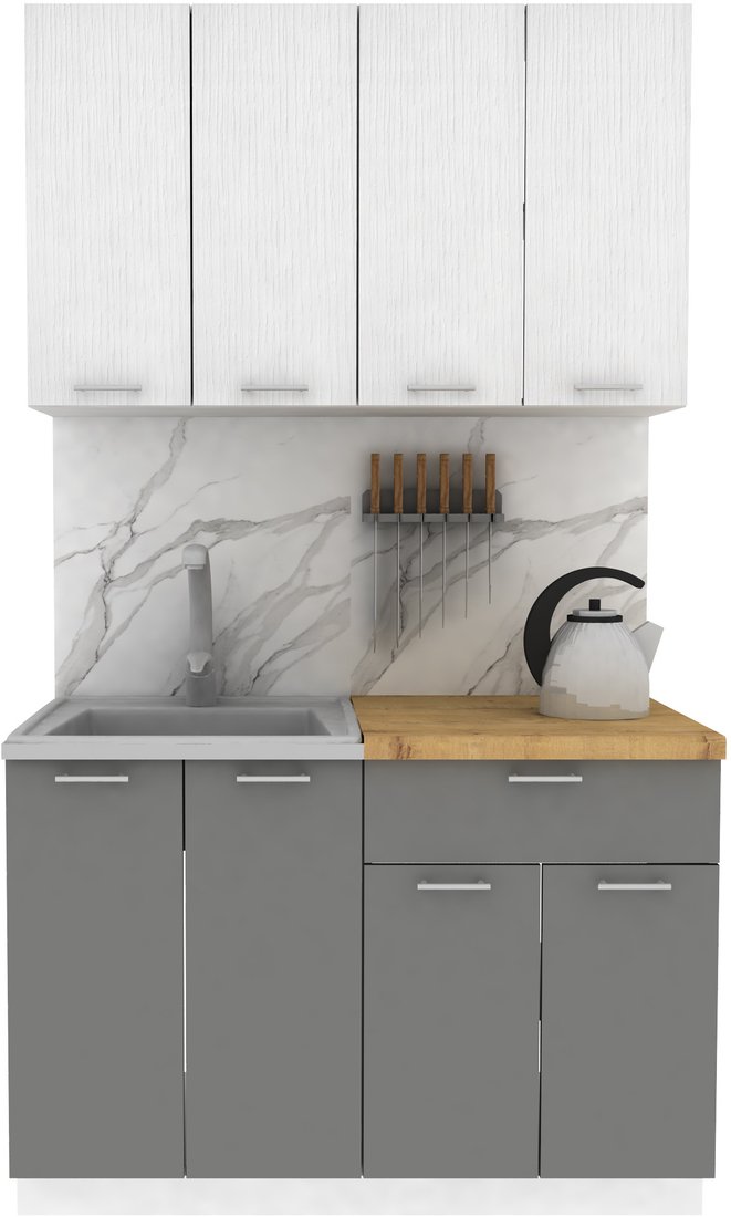 

Готовая кухня ЭлиГард Lion 1.2 (белый структурный/дымчатый алмаз/дуб бунратти)