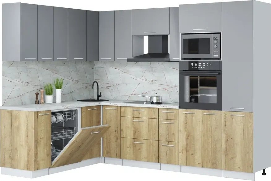 

Готовая кухня Интерлиния Мила Лайт 1.896х2.78 (серебро/дуб золотой/серый каспий)