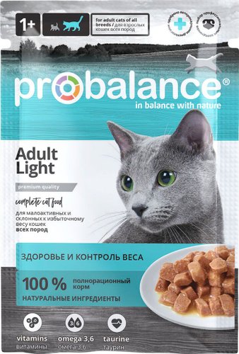 Консервированный корм для кошек Probalance Light Корм консервированный для малоактивных и склонных к избыточному весу кошек 85 г
