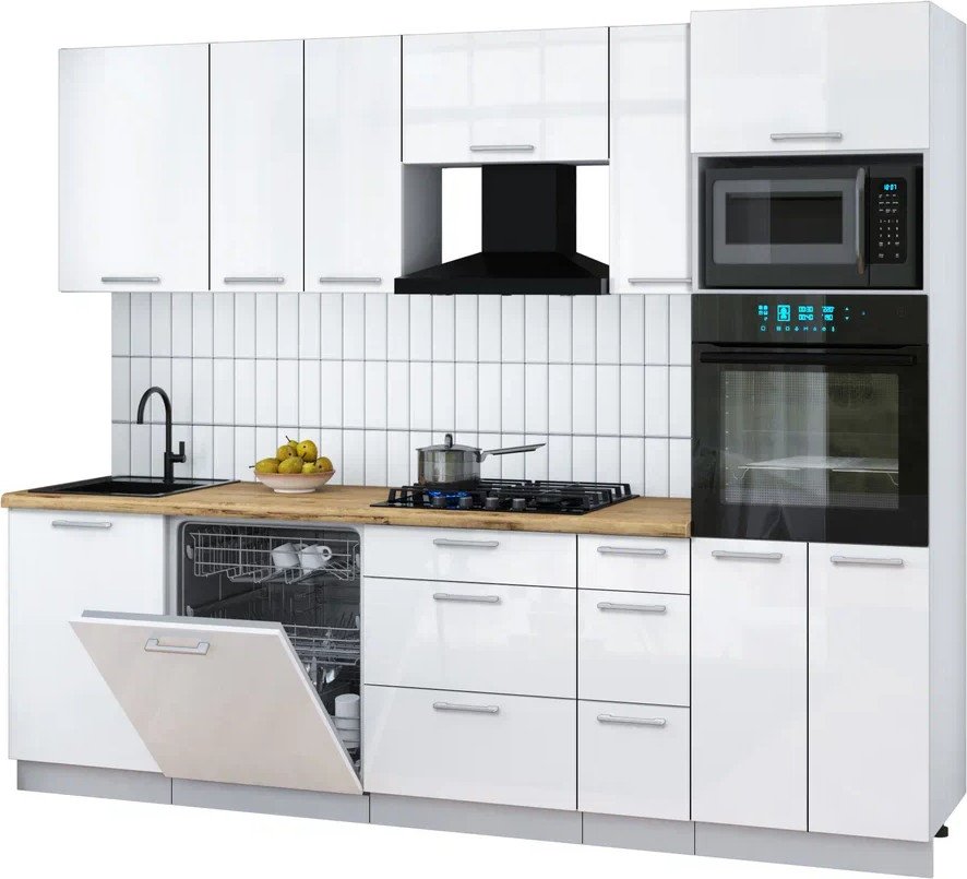 

Готовая кухня Интерлиния Мила Gloss 2.6-ПМ1 (белый глянец/белый глянец/дуб бунратти)