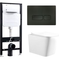 Унитаз подвесной Oliveeka YJ2303 + система смыва RIMLESS + панель смыва 021 (черный матовый)