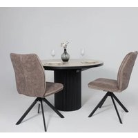 Кухонный стол Мамадома Askar round slide-116 раздвижной круглый 116-156 (bayona ivory premium cer/черный)