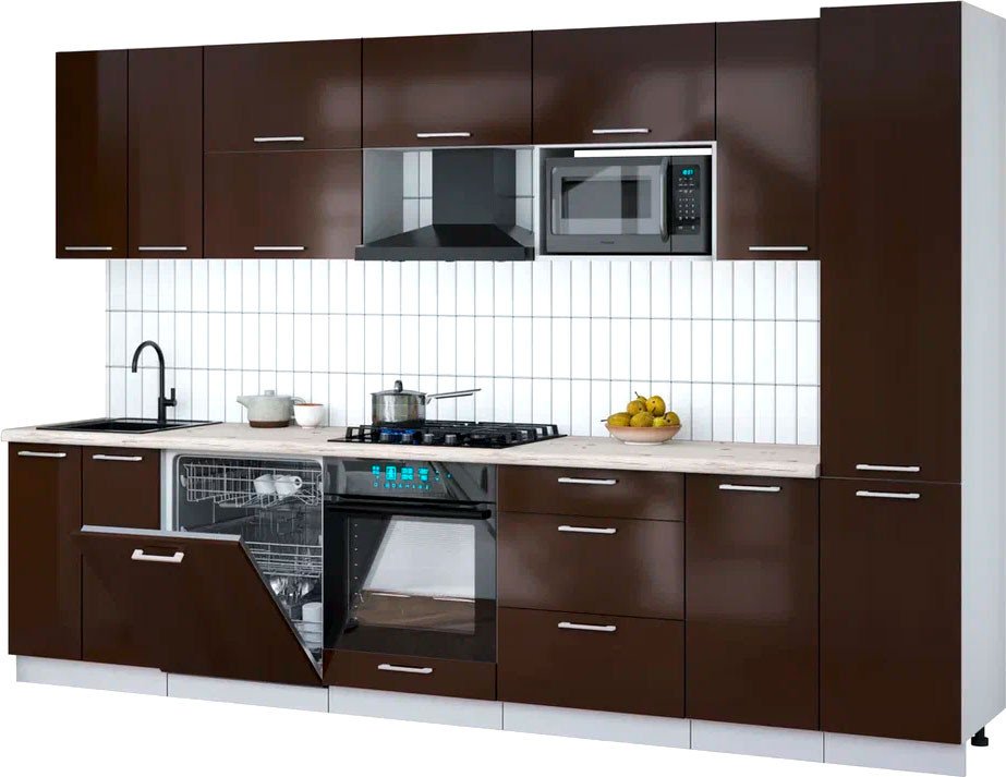 

Готовая кухня Интерлиния Мила Gloss 3.2-ПМ2 (шоколад глянец/шоколад глянец/бискайская сосна)