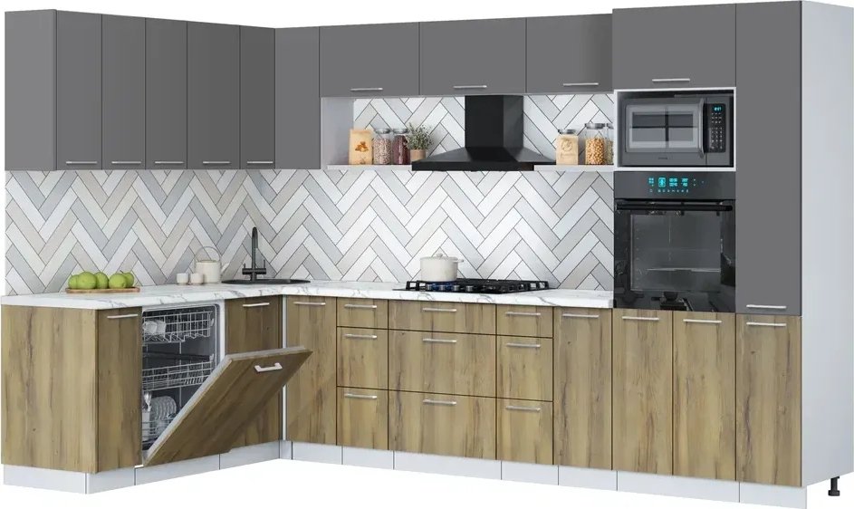 

Готовая кухня Интерлиния Мила Gloss 1.896х3.28 (дуб вотан/серый/белый гранит)