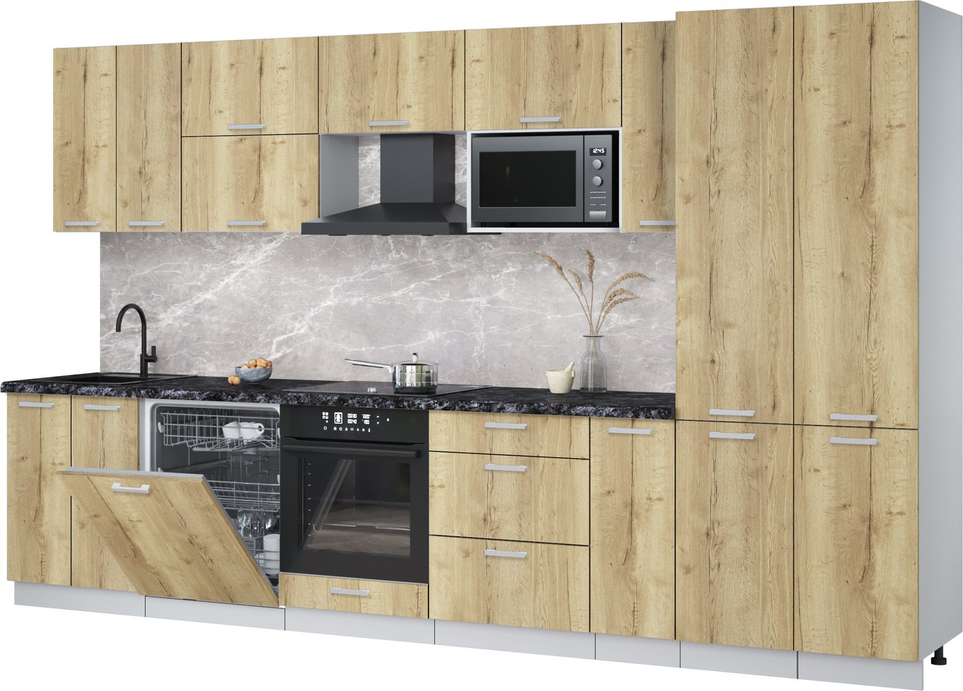 

Готовая кухня Интерлиния Мила Лайт 3.5-ПМ2 (дуб золотой/дуб золотой/кастилло темный)