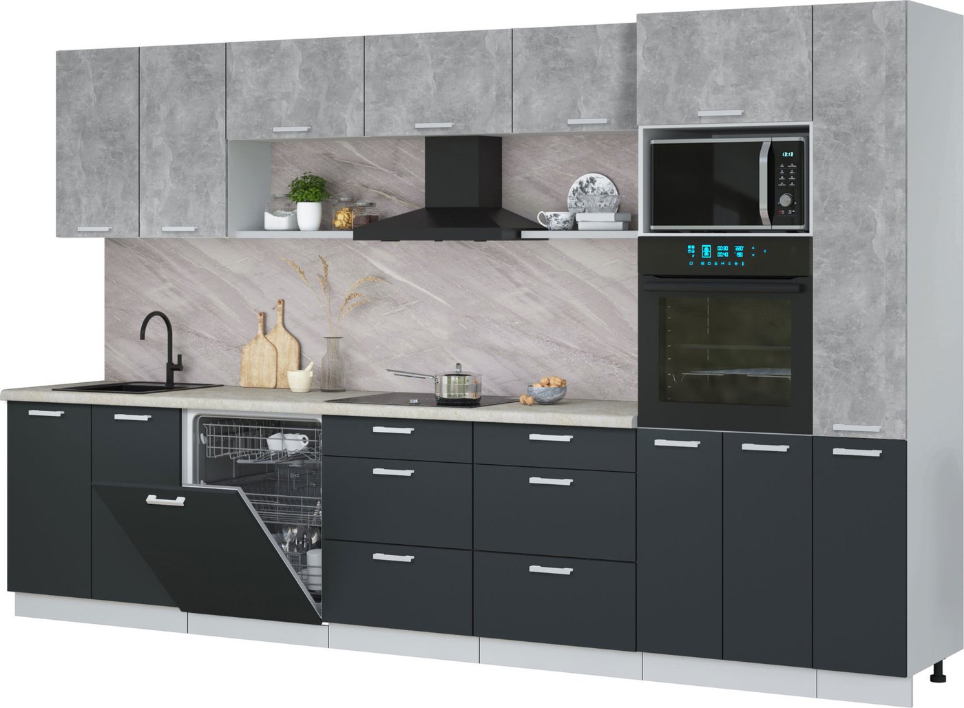 

Готовая кухня Интерлиния Мила Лайт 3.5-ПМ1 (бетон/антрацит/опал светлый)