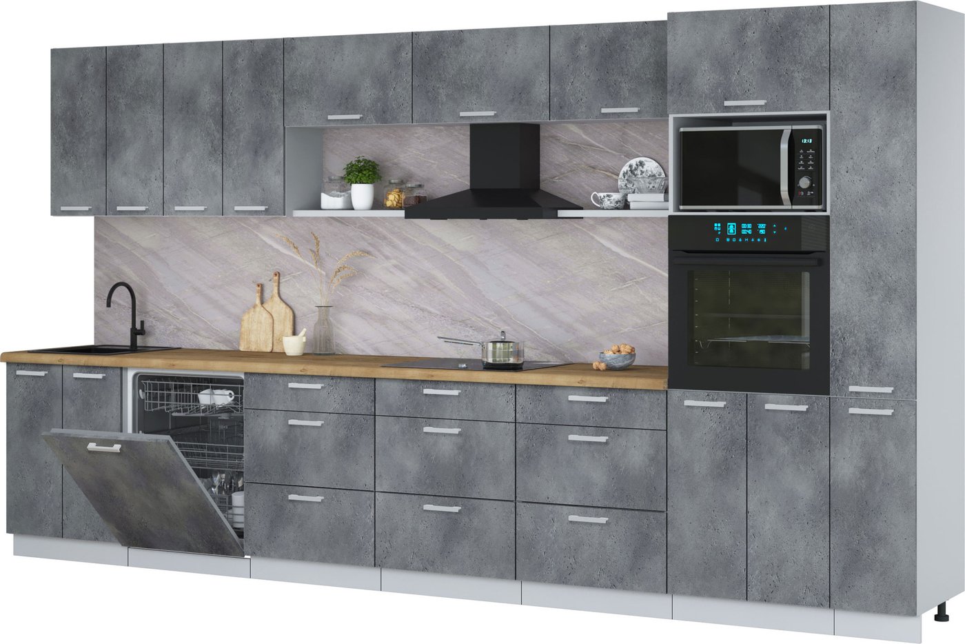 

Готовая кухня Интерлиния Мила Лайт 3.9-ПМ1 (бетон портленд/бетон портленд/дуб бунратти)