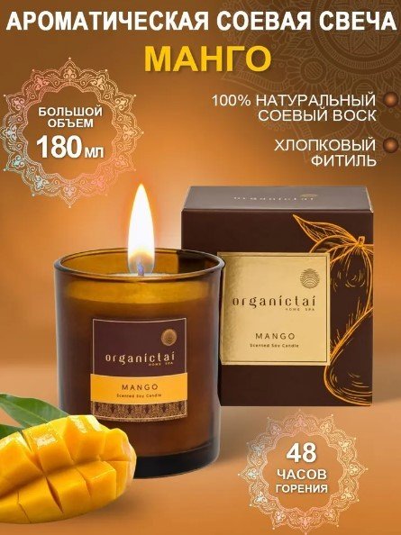 

Ароматизированая свеча Organic Tai Манго ароматическая соевая (180 мл)
