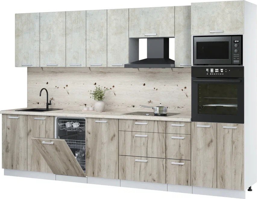 

Готовая кухня Интерлиния Мила Лайт 3.2-ПМ3 ( бетон лайт/дуб серый/бискайская сосна)