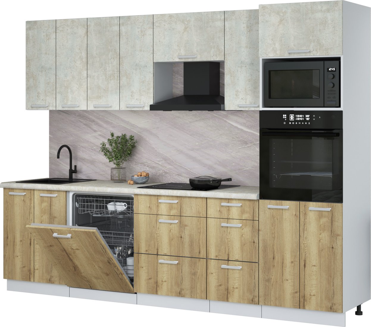 

Готовая кухня Интерлиния Мила Лайт 2.8-ПМ1 (бетон лайт/дуб золотой/опал светлый)