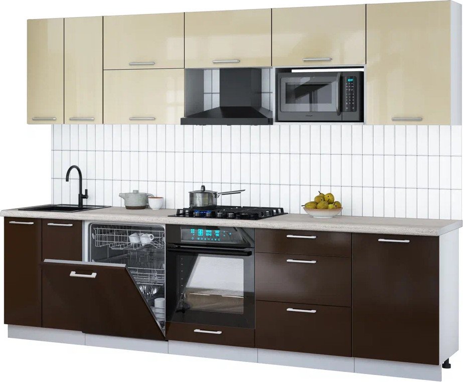 

Готовая кухня Интерлиния Мила Gloss 2.9-ПМ2 (шоколад глянец/ваниль глянец/травертин серый)