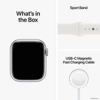 Умные часы Apple Watch Series 8 41 мм (алюминиевый корпус, серебристый/белый, спортивный силиконовый ремешок S/M)