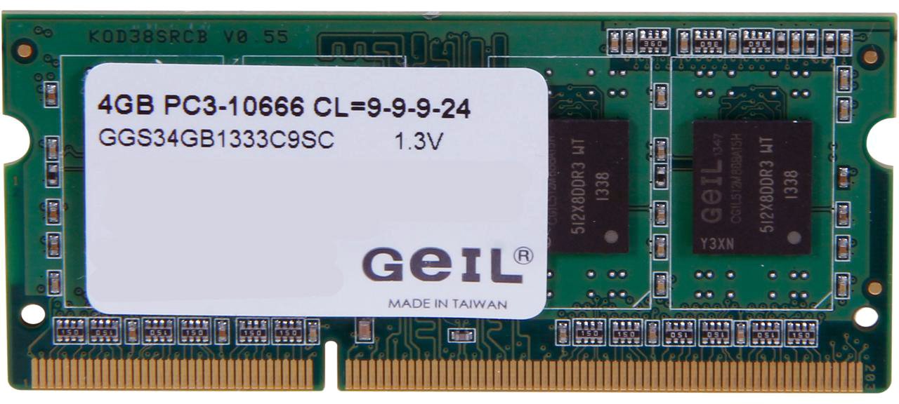 

Оперативная память GeIL 4GB DDR3 SO-DIMM PC3-10600 GGS34GB1333C9SC