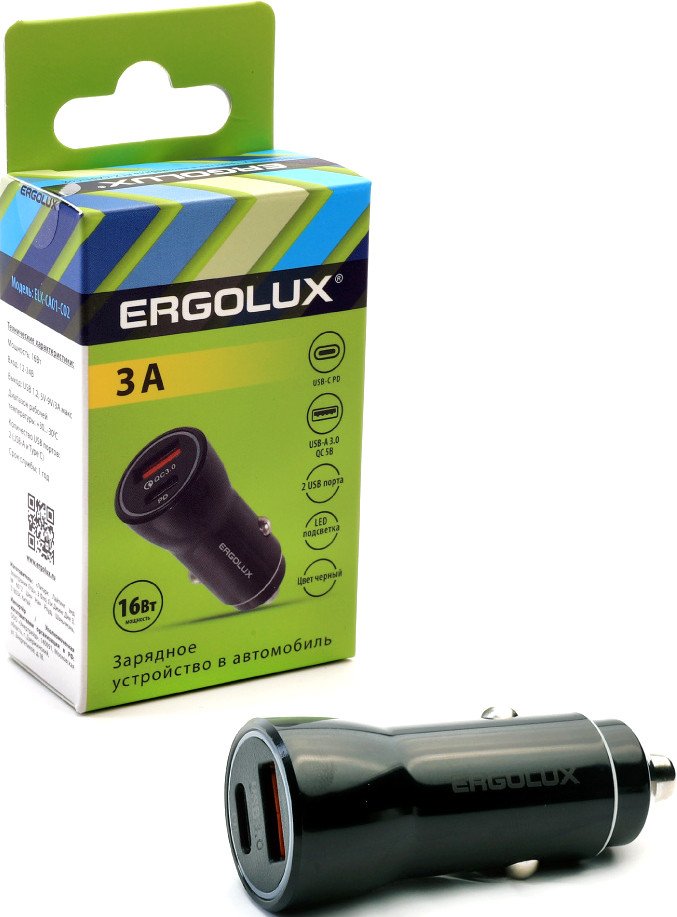 Автомобильное зарядное Ergolux ELX-CA01-C02