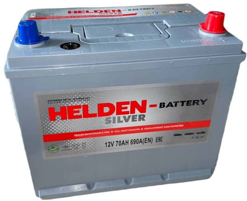 

Автомобильный аккумулятор Helden JIS R+ (70 А·ч)
