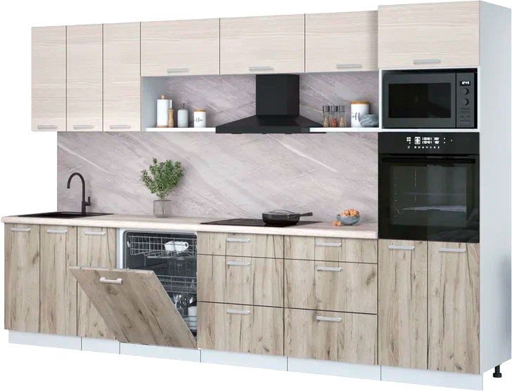 

Готовая кухня Интерлиния Мила Лайт 3.3-ПМ1-2 (вудлайн кремовый/дуб серый/травертин серый)