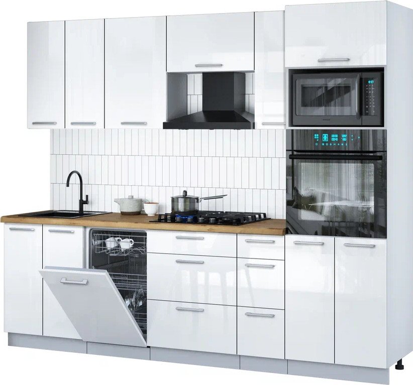 

Готовая кухня Интерлиния Мила Gloss 2.55-ПМ3 (белый глянец/белый глянец/дуб бунратти)