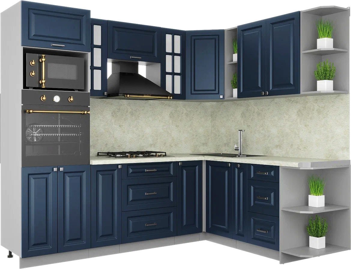 

Готовая кухня Интерлиния Мила Шато 1.88x2.4 ВТ правая (индиго/индиго/опал светлый)