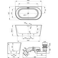 Ванна Wellsee Excellence Pro 180x80 28760401R (пристенная ванна белый глянец, экран, ножки, сифон-автомат хром)