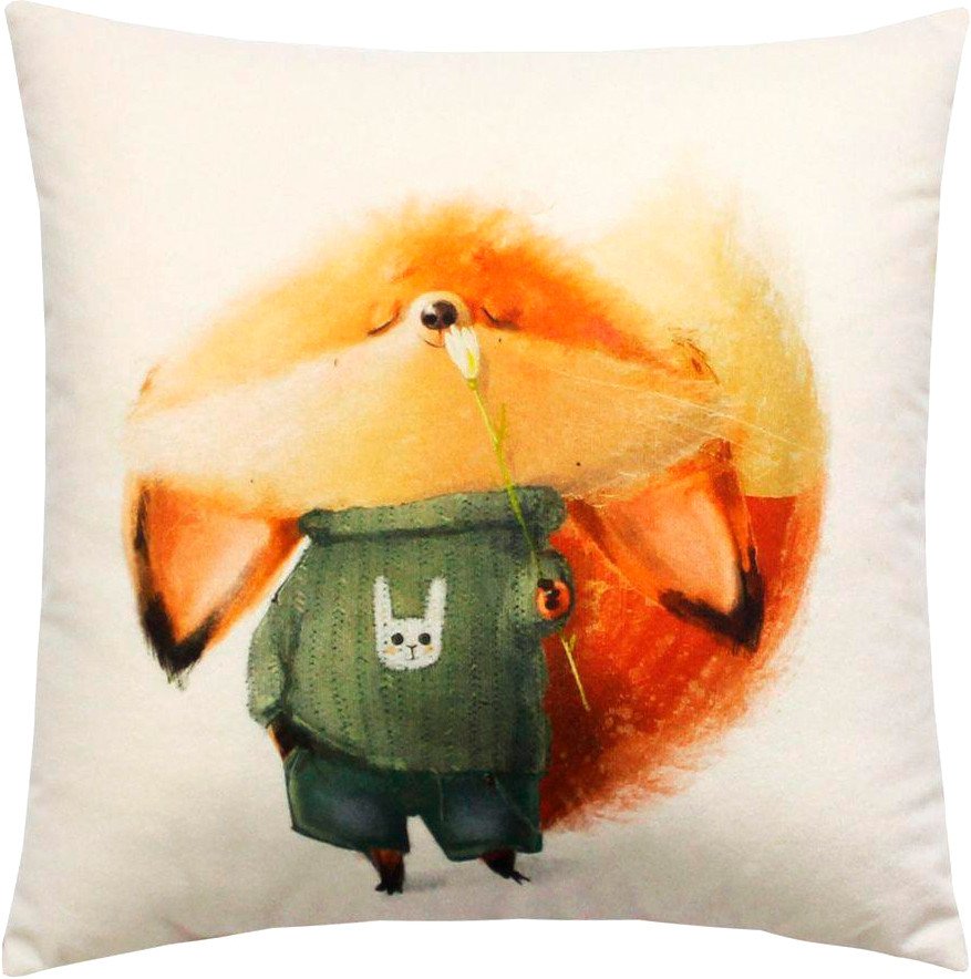 Декоративная подушка Matex Fluffy. Рыжик с цветочком 61-694 (белый/зеленый/лососевый)