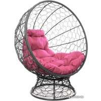 Кресло M-Group Кокос на подставке 11590308 (серый ротанг/розовая подушка)