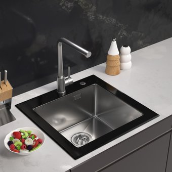 Кухонная мойка ARFEKA ECO AR 500*500 GS BLACK GLASS + SATIN