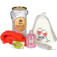 Подарочный набор Банные штучки Для нее 5 предметов (шапка, мочалка, мыло, соль для ванны, пемза)