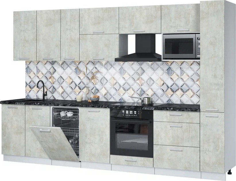 

Готовая кухня Интерлиния Мила Лайт 3.2-ПМ4 (бетон лайт/бетон лайт/кастилло темный)