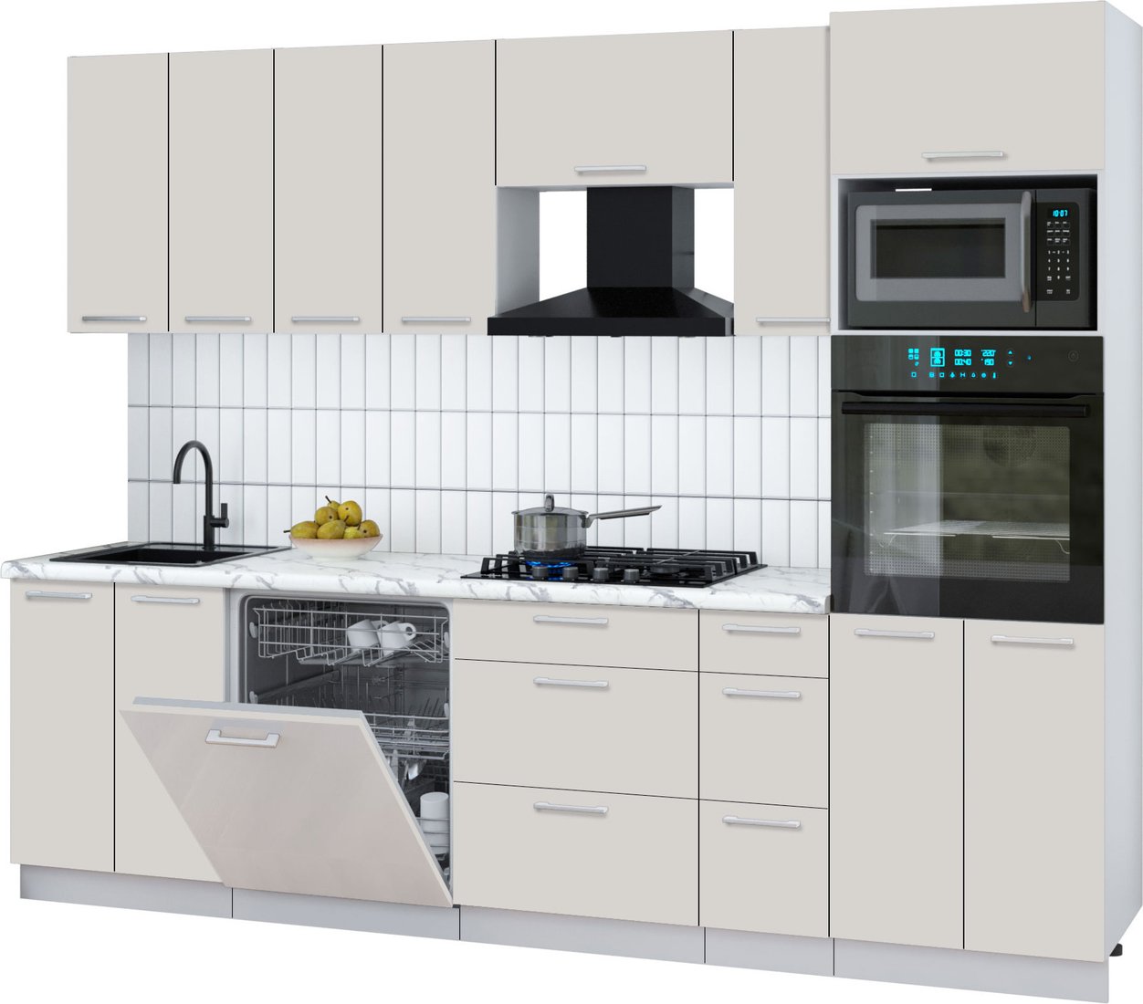 

Готовая кухня Интерлиния Мила Gloss 2.7-ПМ1 (кашемир/кашемир/белый гранит)