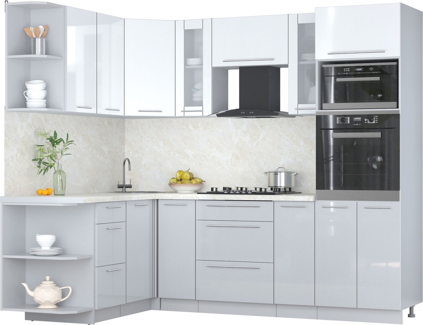 

Готовая кухня Интерлиния Мила Пластик 1.68x2.4 LV (белый глянец/туманный глянец/опал светлый)