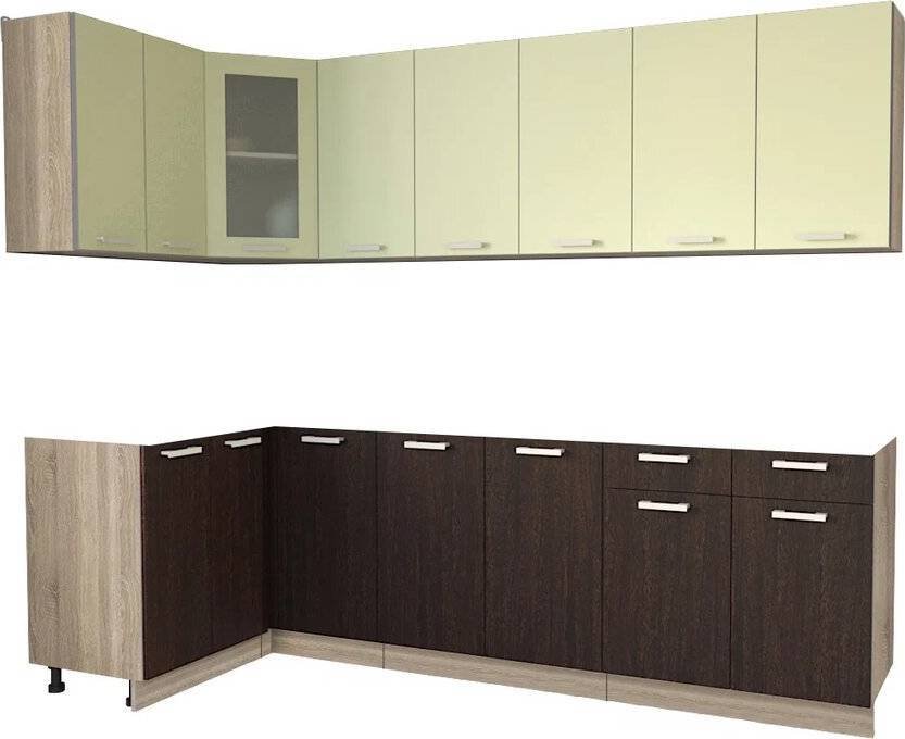 

Готовая кухня Интерлиния Мила 12x26 без столешницы (салатовый/дуб венге)