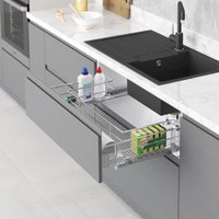 Корзина выдвижная Starax S-2354-C 90 (крепление на фасаде, хром)