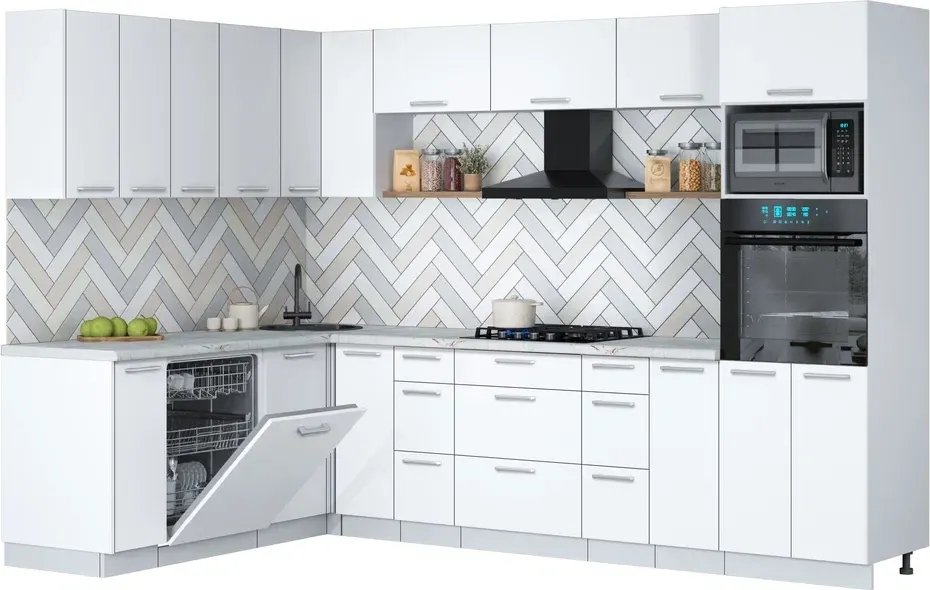 

Готовая кухня Интерлиния Мила Gloss 1.896х2.98-2 (белый/белый/серый каспий)