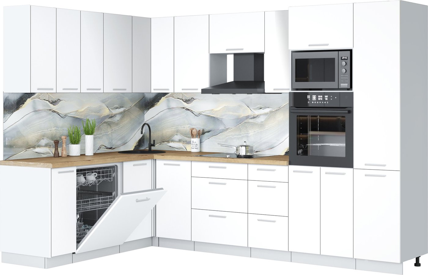 

Готовая кухня Интерлиния Мила Лайт 1.896х2.98 (белый платинум/белый платинум/дуб бунратти)