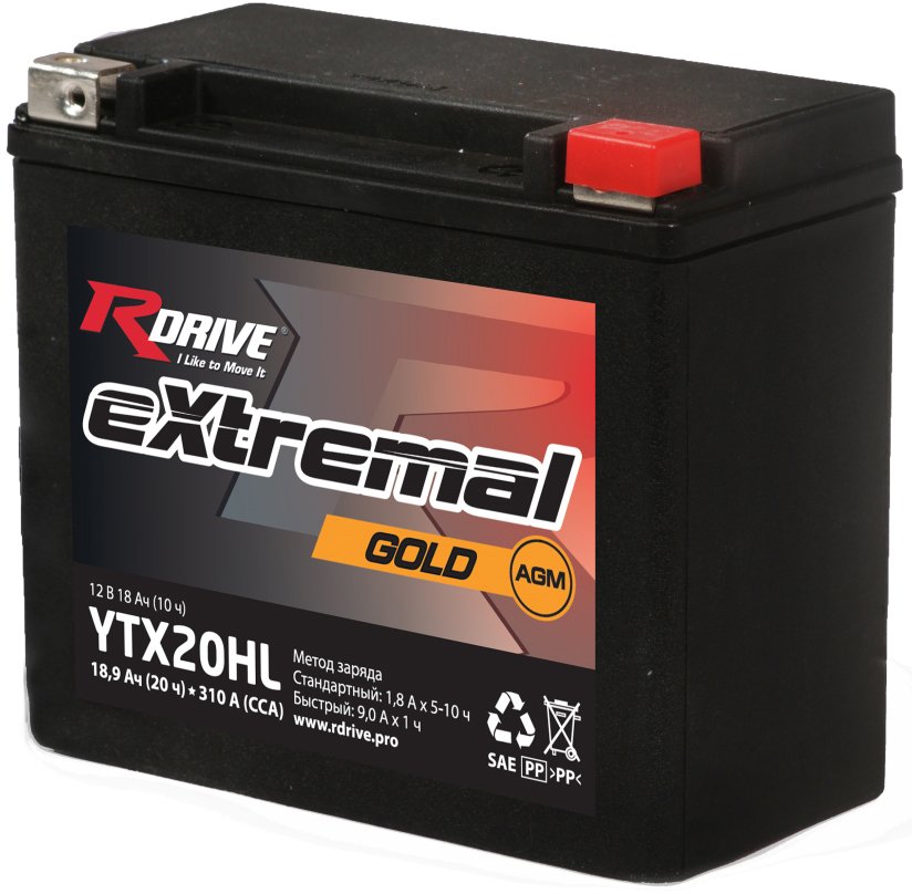 

Мотоциклетный аккумулятор RDrive eXtremal Gold YTX20HL (18 А·ч)