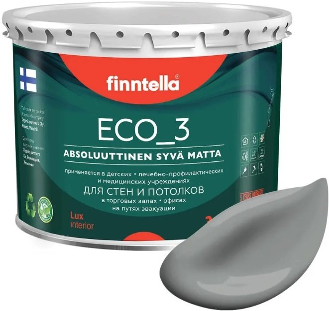 

Краска Finntella Eco 3 Wash and Clean Tiina F-08-1-3-LG107 2.7 л (темно-серый)