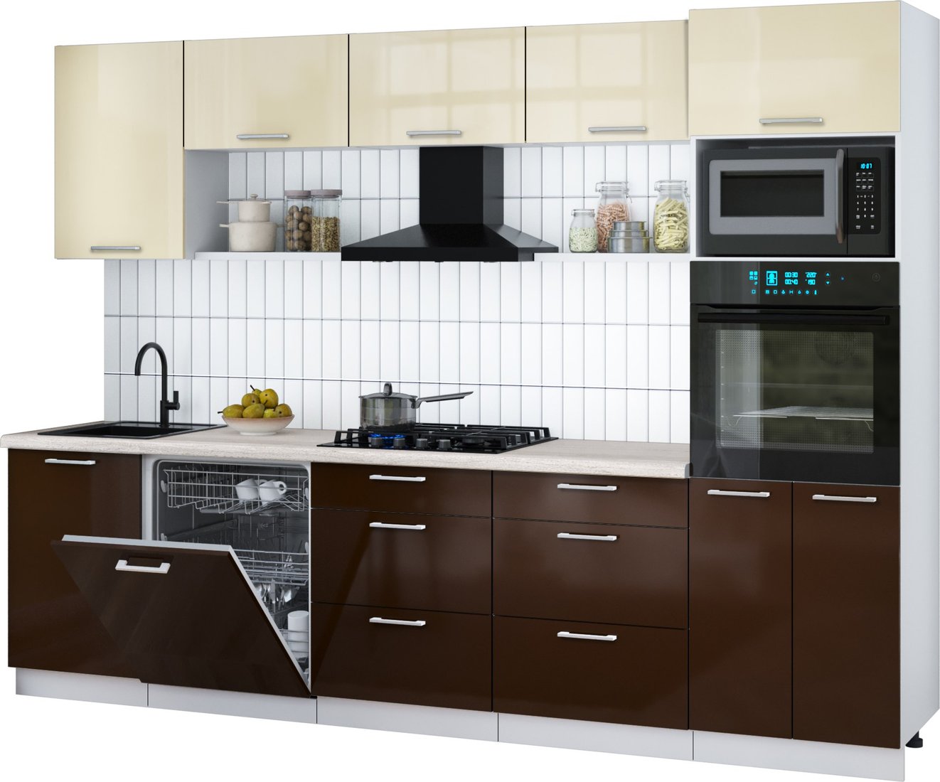 

Готовая кухня Интерлиния Мила Gloss 2.9-ПМ1 (шоколад глянец/ваниль глянец/травертин серый)