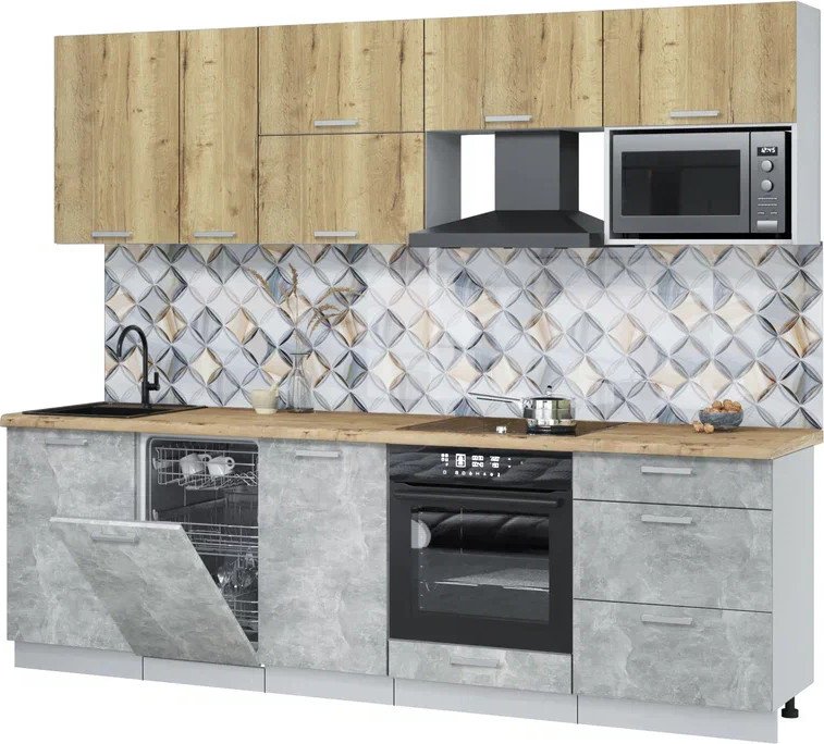 

Готовая кухня Интерлиния Мила Лайт 2.6-ПМ4 (дуб золотой/бетон/дуб бунратти)