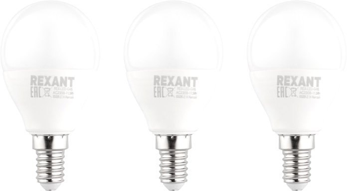 

Светодиодная лампочка Rexant Шарик (GL) 11.5 Вт E14 1093 Лм 6500 K холодный свет 604-209-3 (3 шт)